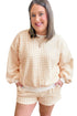 Gingham Loose Pullover Top Drawstring Shorts Lounge Set