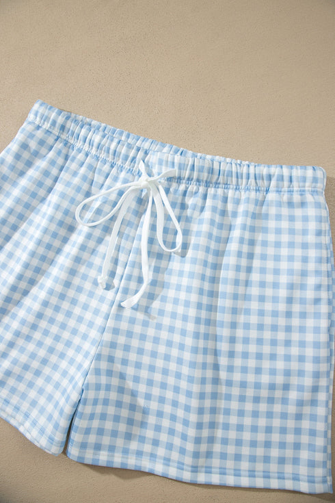 Gingham Loose Pullover Top Drawstring Shorts Lounge Set