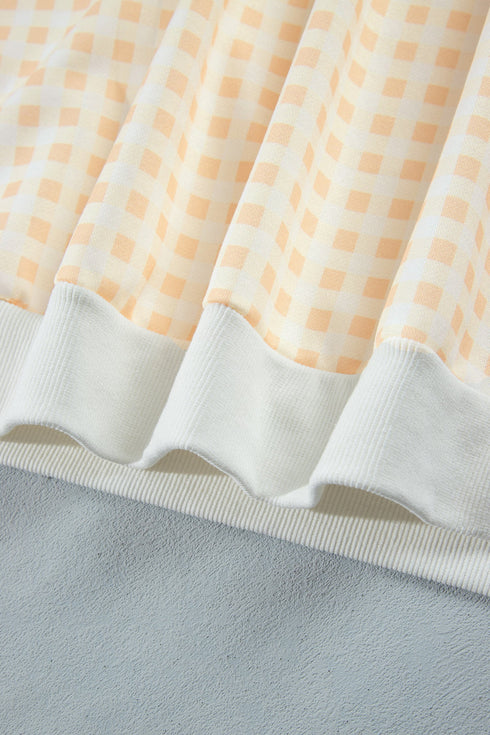 Gingham Loose Pullover Top Drawstring Shorts Lounge Set