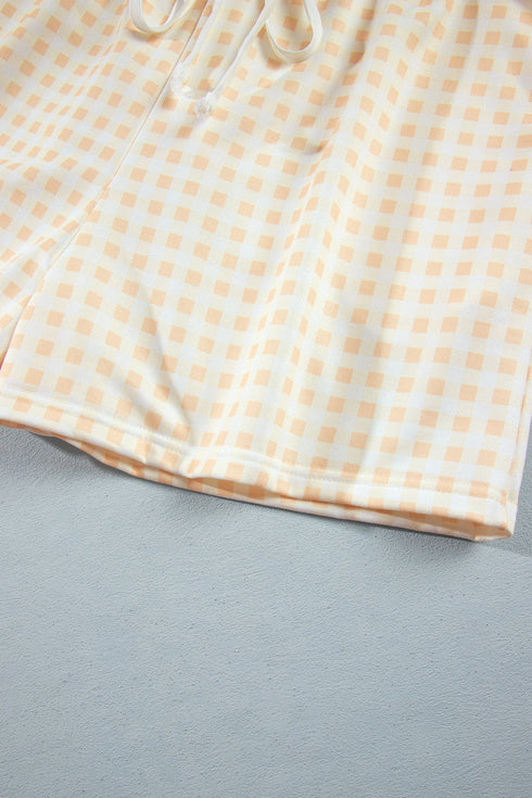 Gingham Loose Pullover Top Drawstring Shorts Lounge Set