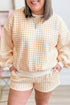 Gingham Loose Pullover Top Drawstring Shorts Lounge Set