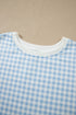 Gingham Loose Pullover Top Drawstring Shorts Lounge Set