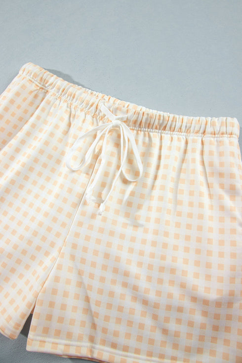Gingham Loose Pullover Top Drawstring Shorts Lounge Set