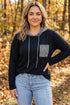 Gingham Paneled Hooded Chest Patch Pocket Long Sleeve Top
