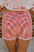 Gingham Plaid Elastic Waist Lace Patchwork Hem Casual Shorts