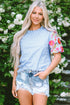Gingham Plaid Floral Embroidered Puff Sleeve Cotton Blouse