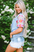 Gingham Plaid Floral Embroidered Puff Sleeve Cotton Blouse