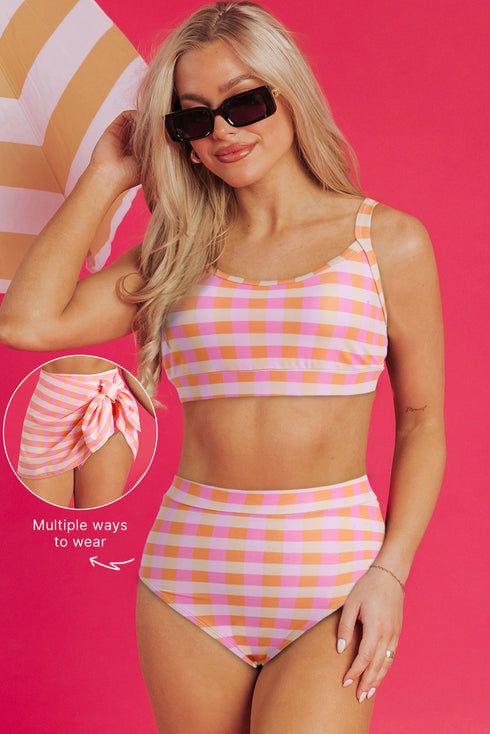 Gingham Print High Waist Two Piece Bikini Set