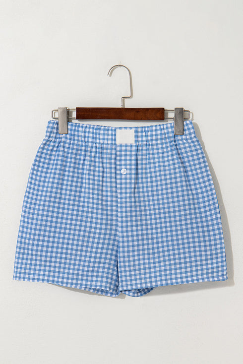 Gingham Print High Waisted Boxer Style Lounge Shorts