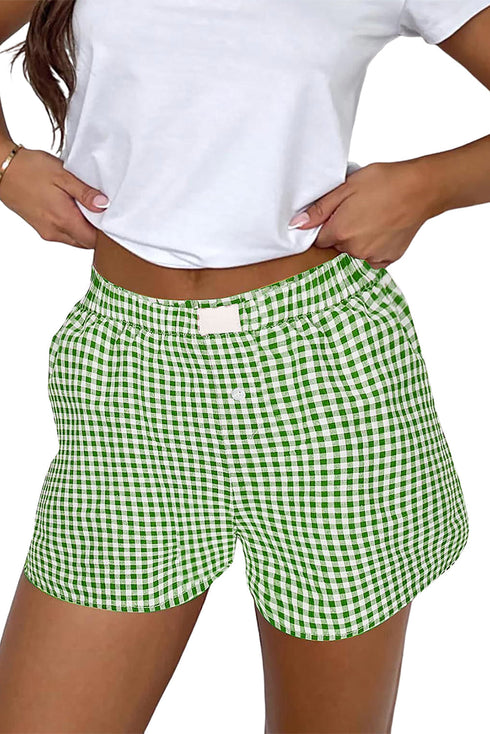 Gingham Print High Waisted Boxer Style Lounge Shorts