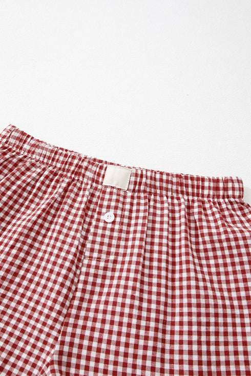 Gingham Print High Waisted Boxer Style Lounge Shorts