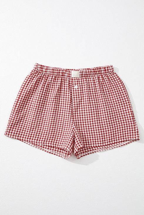 Gingham Print High Waisted Boxer Style Lounge Shorts