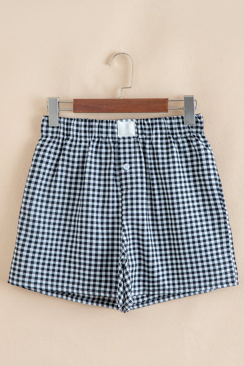 Gingham Print High Waisted Boxer Style Lounge Shorts