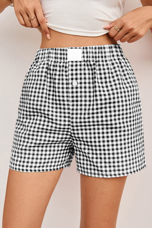 Gingham Print High Waisted Boxer Style Lounge Shorts