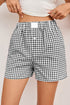 Gingham Print High Waisted Boxer Style Lounge Shorts