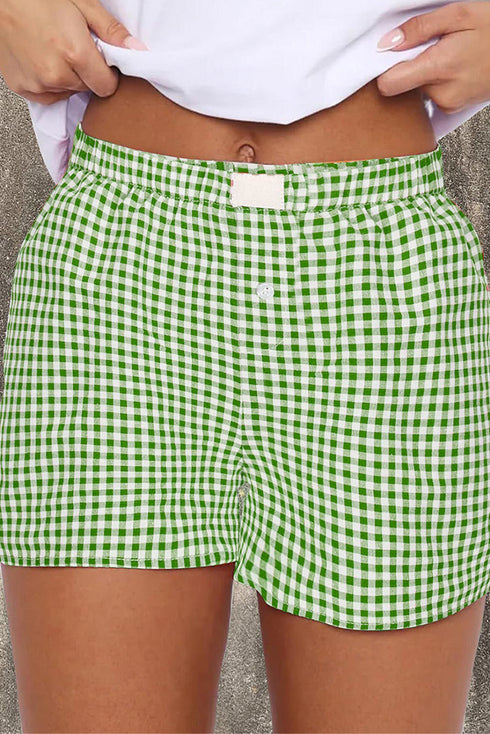 Gingham Print High Waisted Boxer Style Lounge Shorts