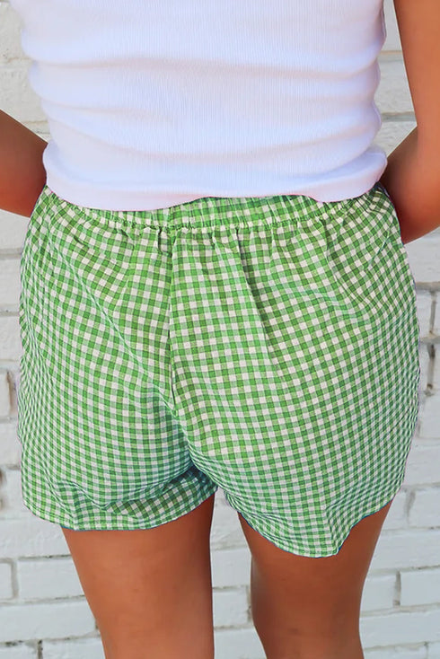 Gingham Print High Waisted Boxer Style Lounge Shorts