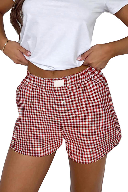 Gingham Print High Waisted Boxer Style Lounge Shorts