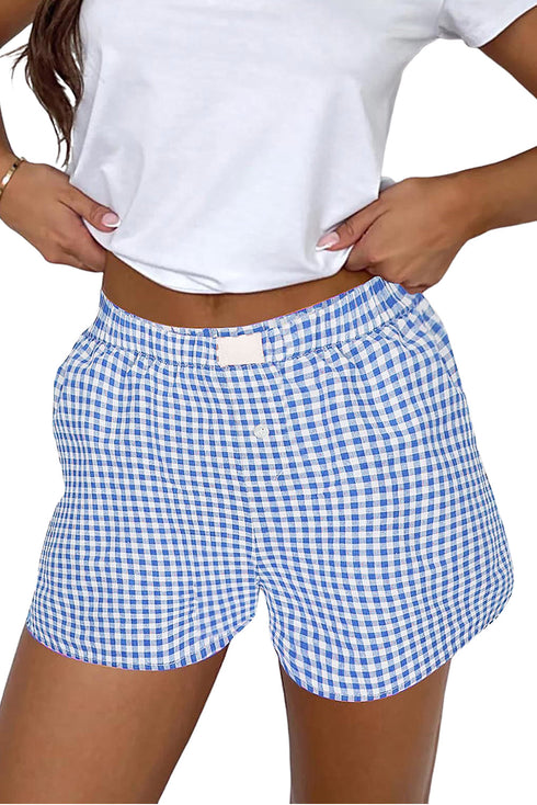 Gingham Print High Waisted Boxer Style Lounge Shorts