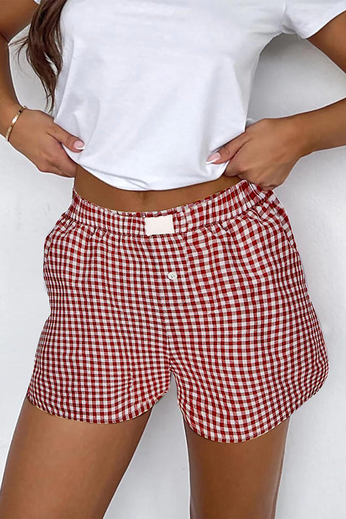Gingham Print High Waisted Boxer Style Lounge Shorts