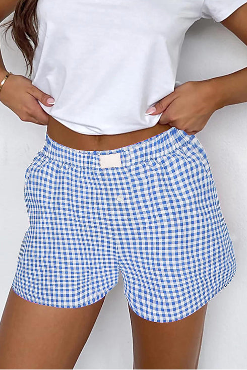 Gingham Print High Waisted Boxer Style Lounge Shorts