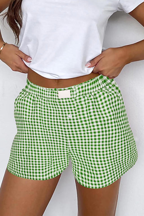 Gingham Print High Waisted Boxer Style Lounge Shorts
