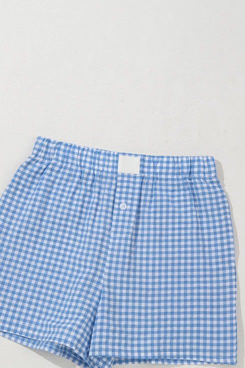 Gingham Print High Waisted Boxer Style Lounge Shorts