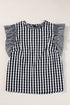 Gingham Ruffle Trim Smocked Flutter Sleeve Top