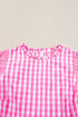Gingham Ruffle Trim Smocked Flutter Sleeve Top