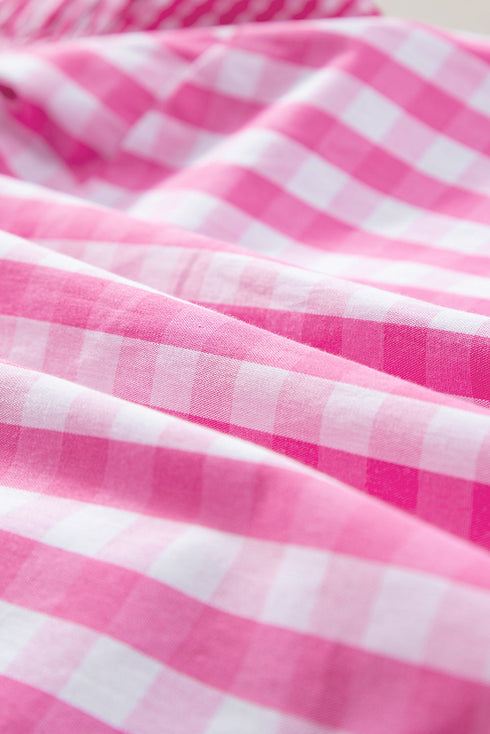 Gingham Ruffle Trim Smocked Flutter Sleeve Top