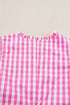Gingham Ruffle Trim Smocked Flutter Sleeve Top
