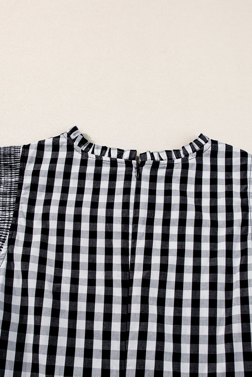 Gingham Ruffle Trim Smocked Flutter Sleeve Top
