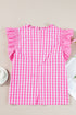 Gingham Ruffle Trim Smocked Flutter Sleeve Top
