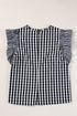 Gingham Ruffle Trim Smocked Flutter Sleeve Top