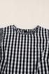 Gingham Ruffle Trim Smocked Flutter Sleeve Top
