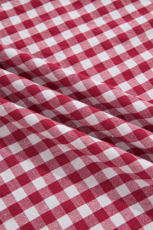 Gingham Striped Patchwork Half Zip Plaid Blouse