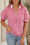 Gingham Striped Patchwork Half Zip Plaid Blouse