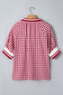 Gingham Striped Patchwork Half Zip Plaid Blouse