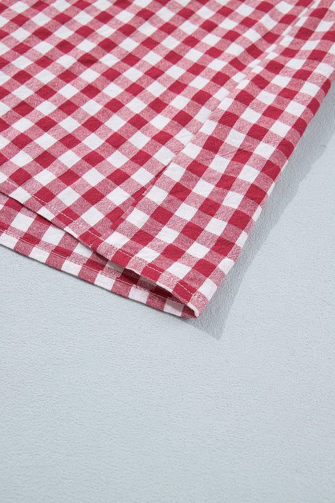 Gingham Striped Patchwork Half Zip Plaid Blouse