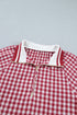 Gingham Striped Patchwork Half Zip Plaid Blouse