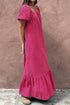 Ginham Check Bubble Sleeve Ruffled Maxi Dress