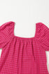 Ginham Check Bubble Sleeve Ruffled Maxi Dress