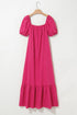 Ginham Check Bubble Sleeve Ruffled Maxi Dress