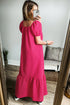 Ginham Check Bubble Sleeve Ruffled Maxi Dress
