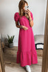 Ginham Check Bubble Sleeve Ruffled Maxi Dress