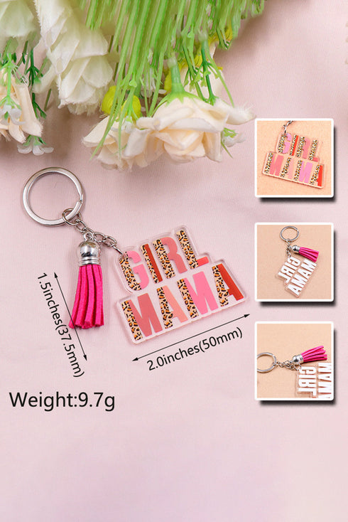 Girl Mama Lettering Wood Disc Tassel Keychain