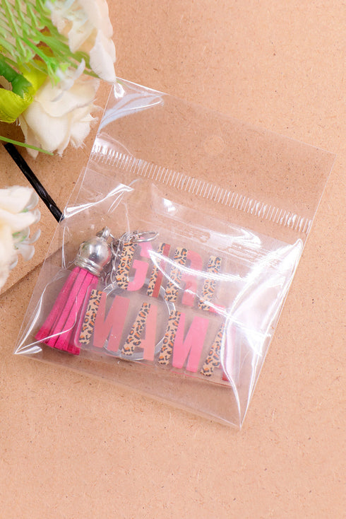 Girl Mama Lettering Wood Disc Tassel Keychain