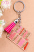 Girl Mama Lettering Wood Disc Tassel Keychain