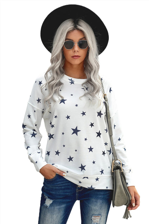 Give A Little Love Crew Neck Star Print Long Sleeve Top