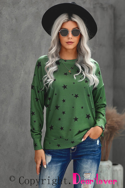Give A Little Love Crew Neck Star Print Long Sleeve Top